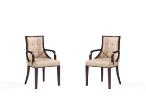 Fifth Avenue Faux Leather and Velvet Dining Armchair in Tan and Walnut (set of 2) - Ornate Home