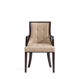 Fifth Avenue Faux Leather and Velvet Dining Armchair in Tan and Walnut (set of 2) - Ornate Home
