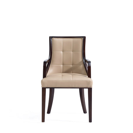 Fifth Avenue Faux Leather and Velvet Dining Armchair in Tan and Walnut (set of 2) - Ornate Home