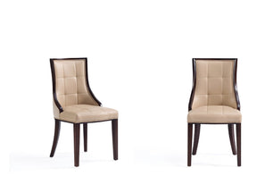 Fifth Avenue Faux Leather and Velvet Dining Chair (Set of Two) in Tan and Walnut - Ornate Home