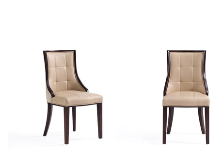 Fifth Avenue Faux Leather and Velvet Dining Chair (Set of Two) in Tan and Walnut - Ornate Home
