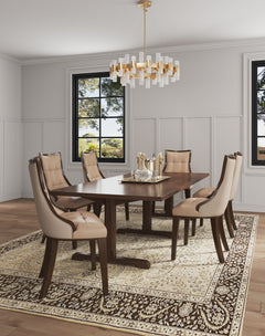Fifth Avenue Faux Leather and Velvet Dining Chair (Set of Two) in Tan and Walnut - Ornate Home