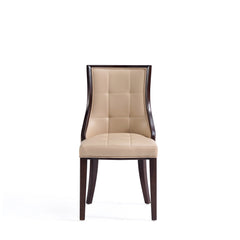 Fifth Avenue Faux Leather and Velvet Dining Chair (Set of Two) in Tan and Walnut - Ornate Home