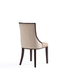Fifth Avenue Faux Leather and Velvet Dining Chair (Set of Two) in Tan and Walnut - Ornate Home