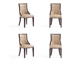Fifth Avenue Faux Leather and Velvet Dining Chair in Tan and Walnut (set of 4) - Ornate Home