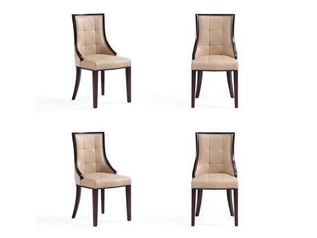Fifth Avenue Faux Leather and Velvet Dining Chair in Tan and Walnut (set of 4) - Ornate Home