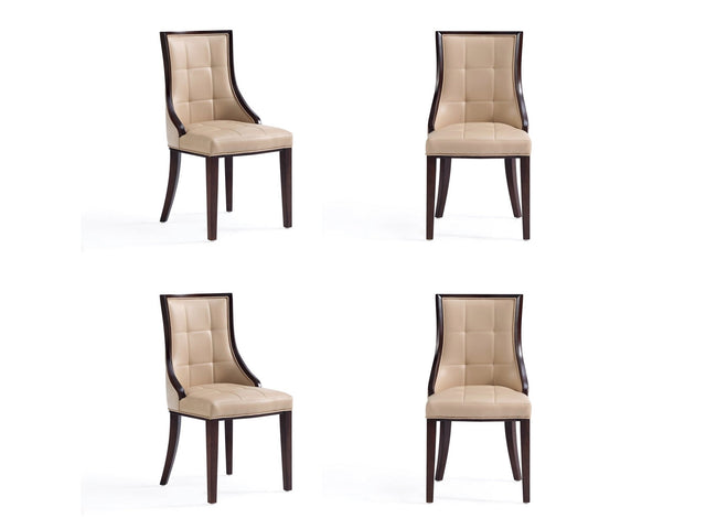 Fifth Avenue Faux Leather and Velvet Dining Chair in Tan and Walnut (set of 4) - Ornate Home