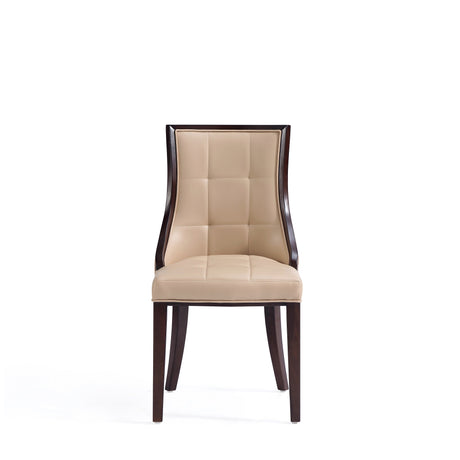 Fifth Avenue Faux Leather and Velvet Dining Chair in Tan and Walnut (set of 4) - Ornate Home