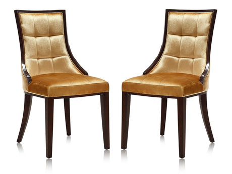 Fifth Avenue Velvet Dining Chair (Set of Two) in Antique Gold and Walnut - Ornate Home