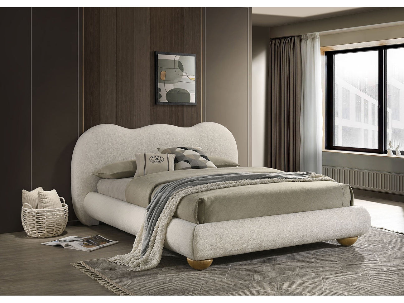 Finamore White/Natural Oak E.King Bed - Ornate Home