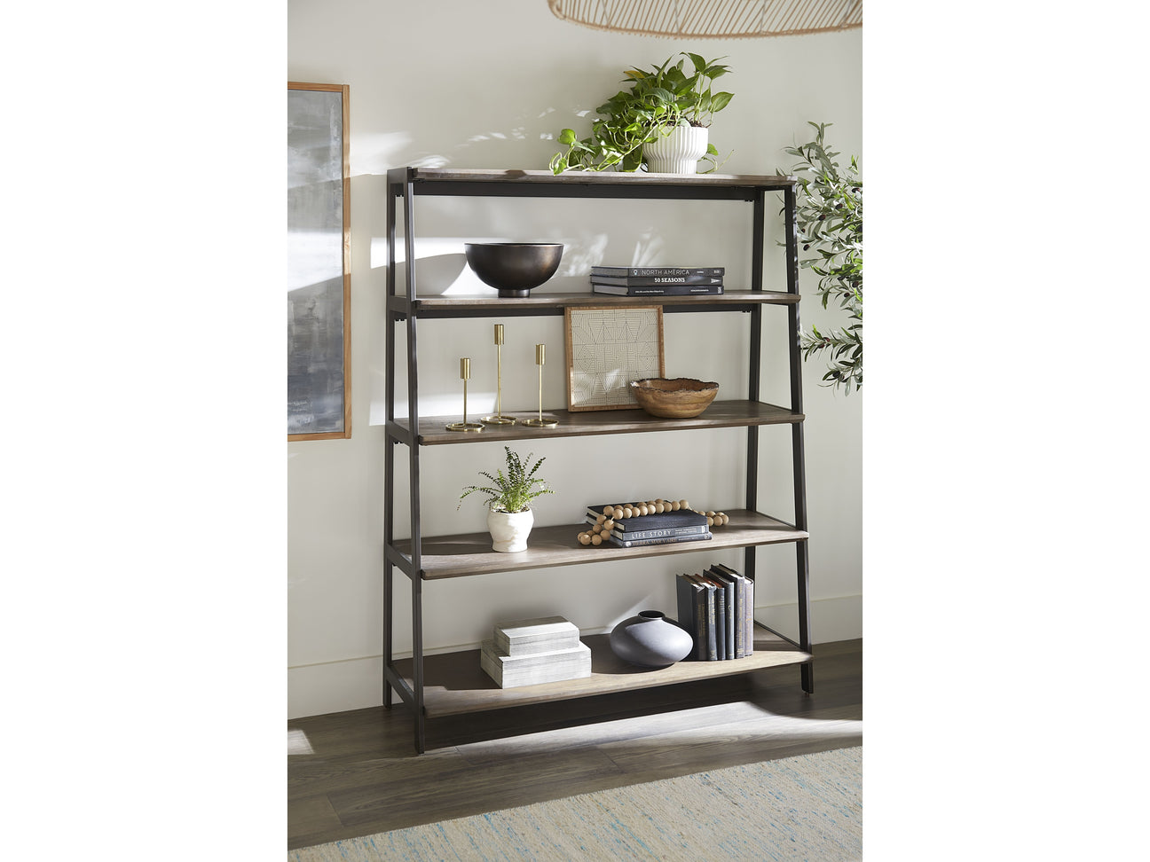 Finch Buckwheat/Antique Bronze Wood and Metal Etagere Bookcase - Ornate Home