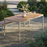 Finn Natural 71" Outdoor Patio Aluminum Dining Table with Faux Wood Top - Ornate Home