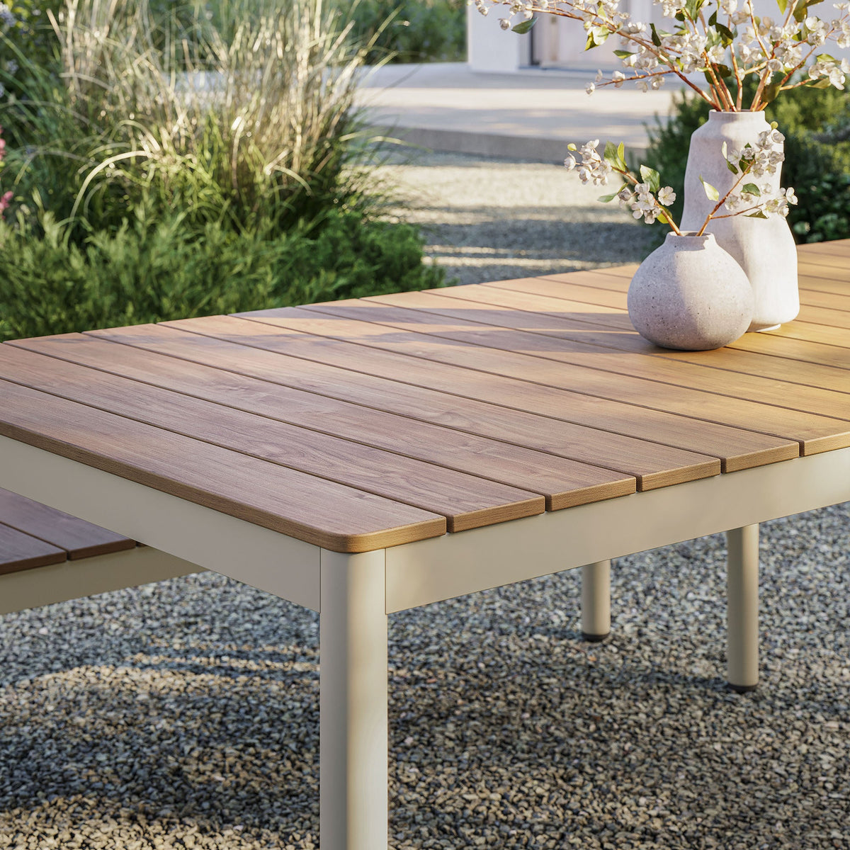 Finn Natural 71" Outdoor Patio Aluminum Dining Table with Faux Wood Top - Ornate Home
