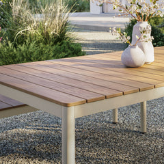 Finn Natural 71" Outdoor Patio Aluminum Dining Table with Faux Wood Top - Ornate Home