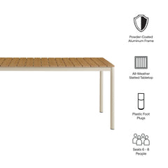 Finn Natural 71" Outdoor Patio Aluminum Dining Table with Faux Wood Top - Ornate Home