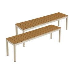 Finn Natural Outdoor Patio Aluminum Bench with Faux Wood Top (Set of 2) - Ornate Home
