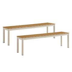 Finn Natural Outdoor Patio Aluminum Bench with Faux Wood Top (Set of 2) - Ornate Home