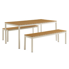 Finn Natural Outdoor Patio Aluminum Faux Wood Dining Set with Benches - Ornate Home