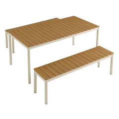 Finn Natural Outdoor Patio Aluminum Faux Wood Dining Set with Benches - Ornate Home