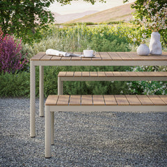 Finn Natural Outdoor Patio Aluminum Faux Wood Dining Set with Benches - Ornate Home