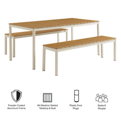 Finn Natural Outdoor Patio Aluminum Faux Wood Dining Set with Benches - Ornate Home