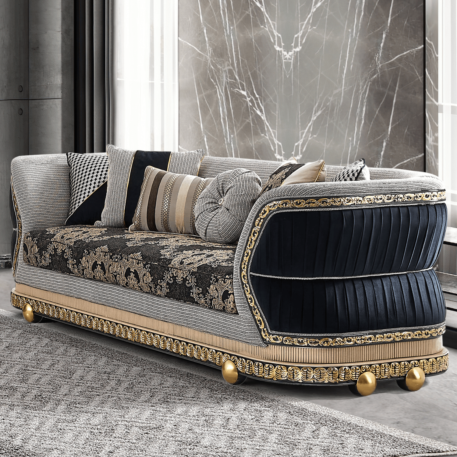 Firenze Eleganza Black/Grey 3-Pc Living Room Set / HD-9013 - Ornate Home
