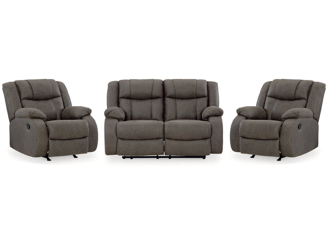 First Base Gunmetal Reclining Loveseat & 2 Recliners (Online Special Price) - Ornate Home