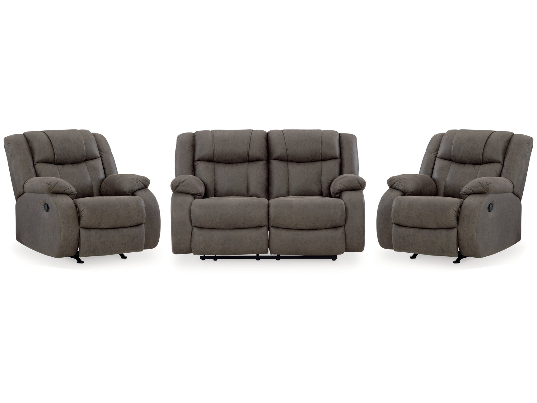 First Base Gunmetal Reclining Loveseat & 2 Recliners - Ornate Home