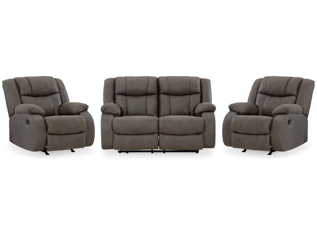 First Base Gunmetal Reclining Loveseat & 2 Recliners - Ornate Home