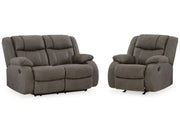 First Base Gunmetal Reclining Loveseat and Recliner - Ornate Home