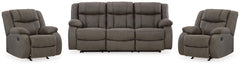 First Base Gunmetal Reclining Sofa and 2 Recliners - Ornate Home