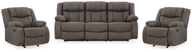 First Base Gunmetal Reclining Sofa and 2 Recliners - Ornate Home