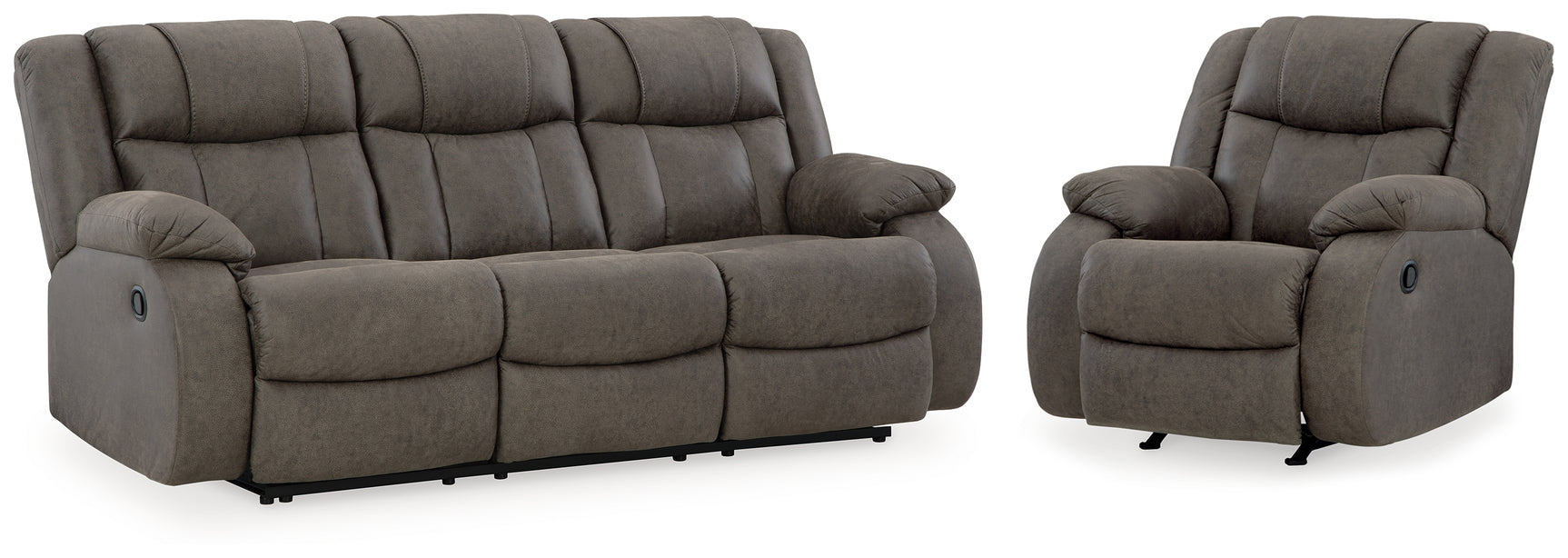 First Base Gunmetal Reclining Sofa and Recliner (Online Special Price) - Ornate Home