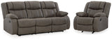 First Base Gunmetal Reclining Sofa and Recliner - Ornate Home