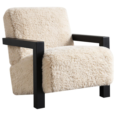 Fitzroy Latte Faux Fur Upholstered Chair Solid Wood Arms - Ornate Home