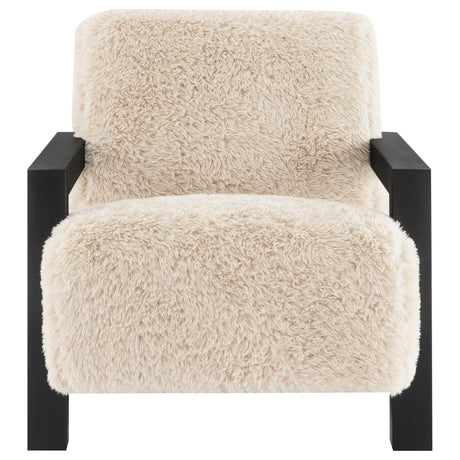 Fitzroy Latte Faux Fur Upholstered Chair Solid Wood Arms - Ornate Home