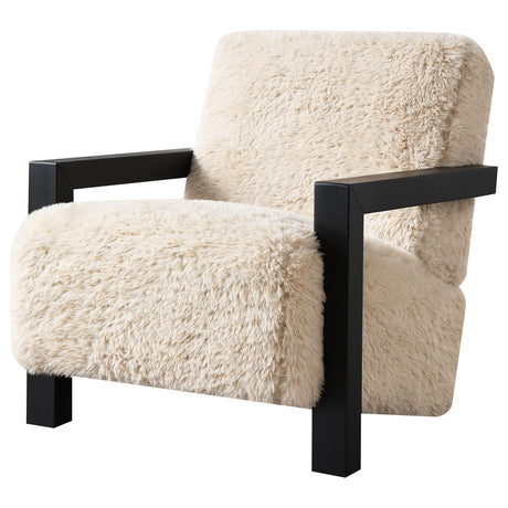 Fitzroy Latte Faux Fur Upholstered Chair Solid Wood Arms - Ornate Home
