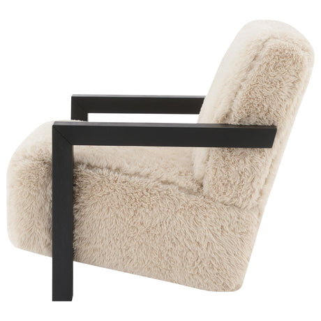 Fitzroy Latte Faux Fur Upholstered Chair Solid Wood Arms - Ornate Home