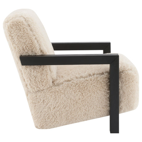 Fitzroy Latte Faux Fur Upholstered Chair Solid Wood Arms - Ornate Home