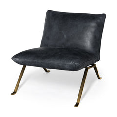 Flavelle Black Leather Cushion Seat and Solid Iron Base Accent Chair - Ornate Home