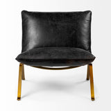 Flavelle Black Leather Cushion Seat and Solid Iron Base Accent Chair - Ornate Home