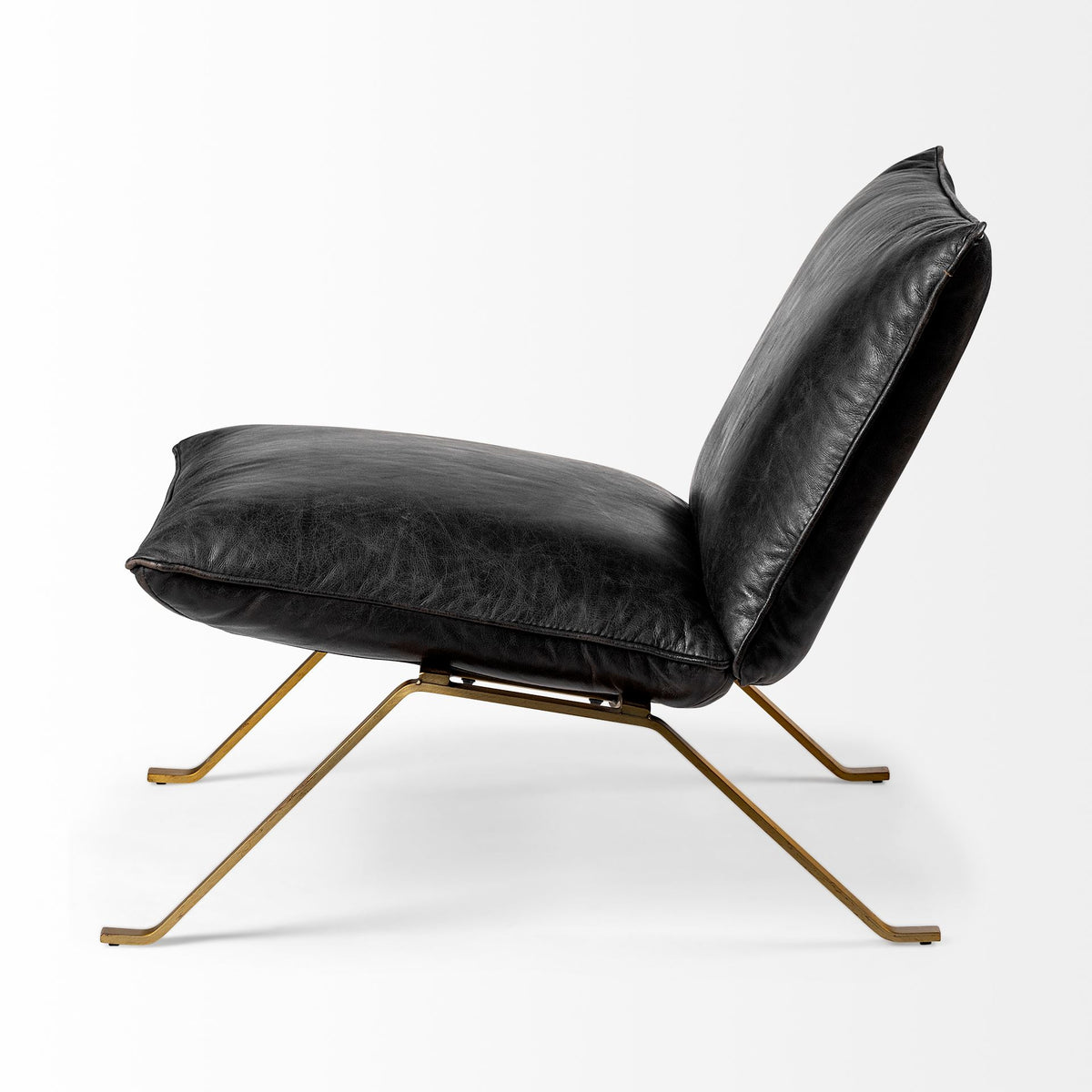 Flavelle Black Leather Cushion Seat and Solid Iron Base Accent Chair - Ornate Home