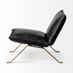 Flavelle Black Leather Cushion Seat and Solid Iron Base Accent Chair - Ornate Home