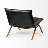 Flavelle Black Leather Cushion Seat and Solid Iron Base Accent Chair - Ornate Home