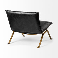 Flavelle Black Leather Cushion Seat and Solid Iron Base Accent Chair - Ornate Home