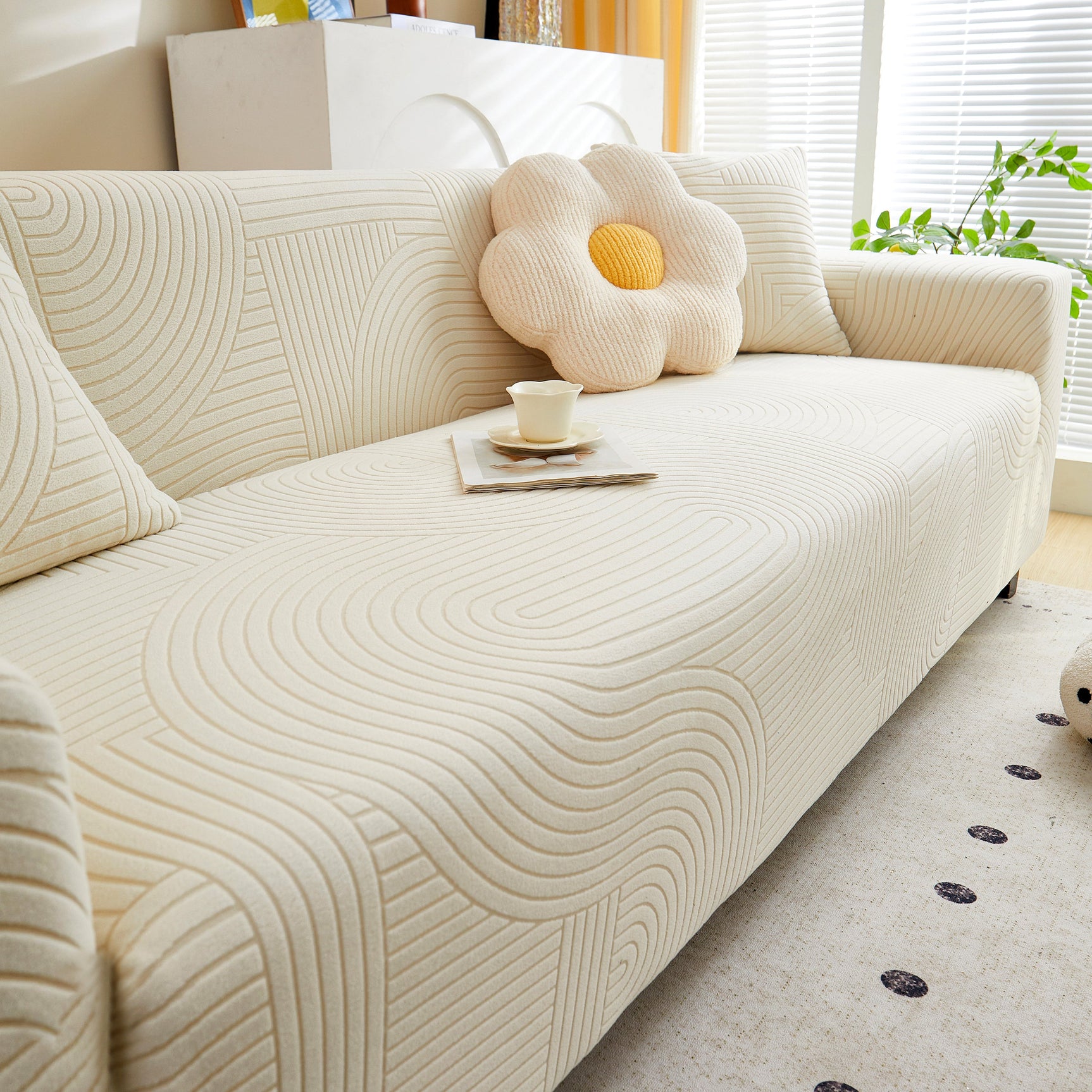 Fleece Stretch Sofa Slipcover Washable Soft Spandex Couch Cover Furniture Protector - Ornate Home
