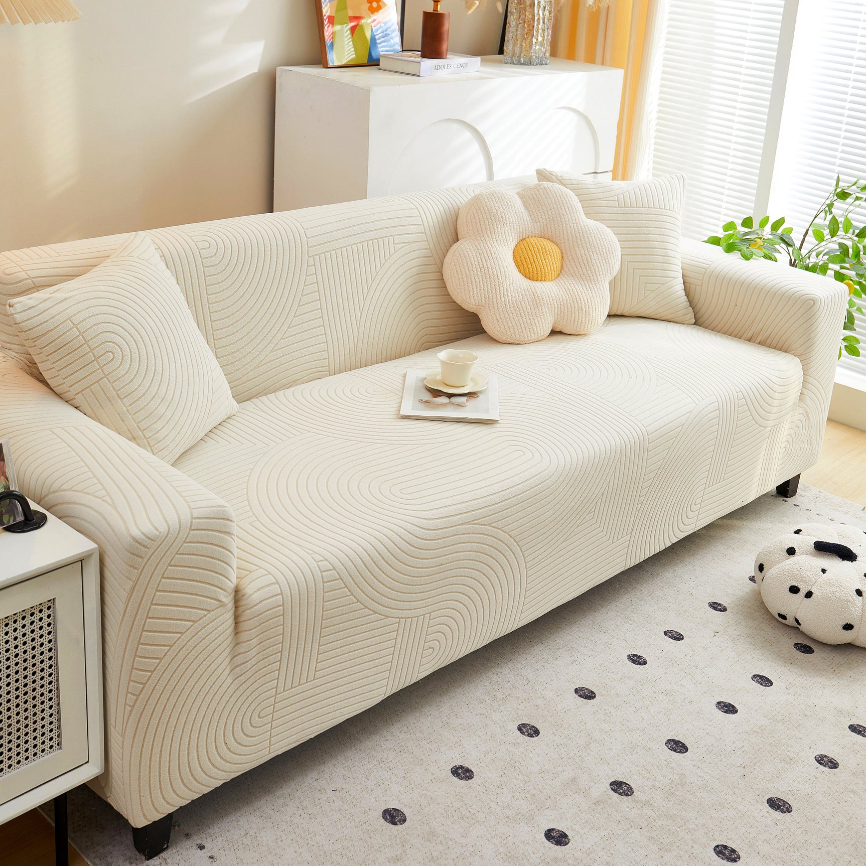 Fleece Stretch Sofa Slipcover Washable Soft Spandex Couch Cover Furniture Protector - Ornate Home