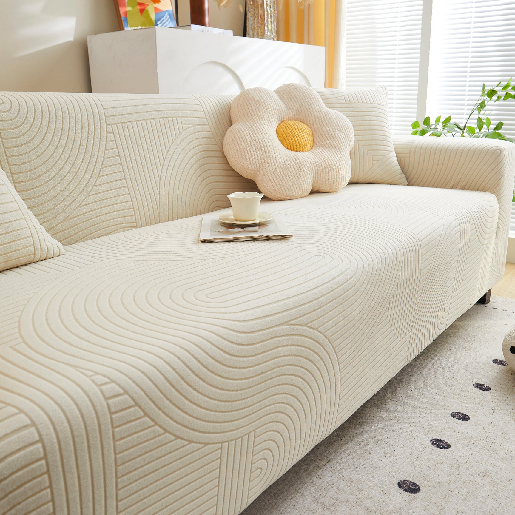 Fleece Stretch Sofa Slipcover Washable Soft Spandex Couch Cover Furniture Protector - Ornate Home