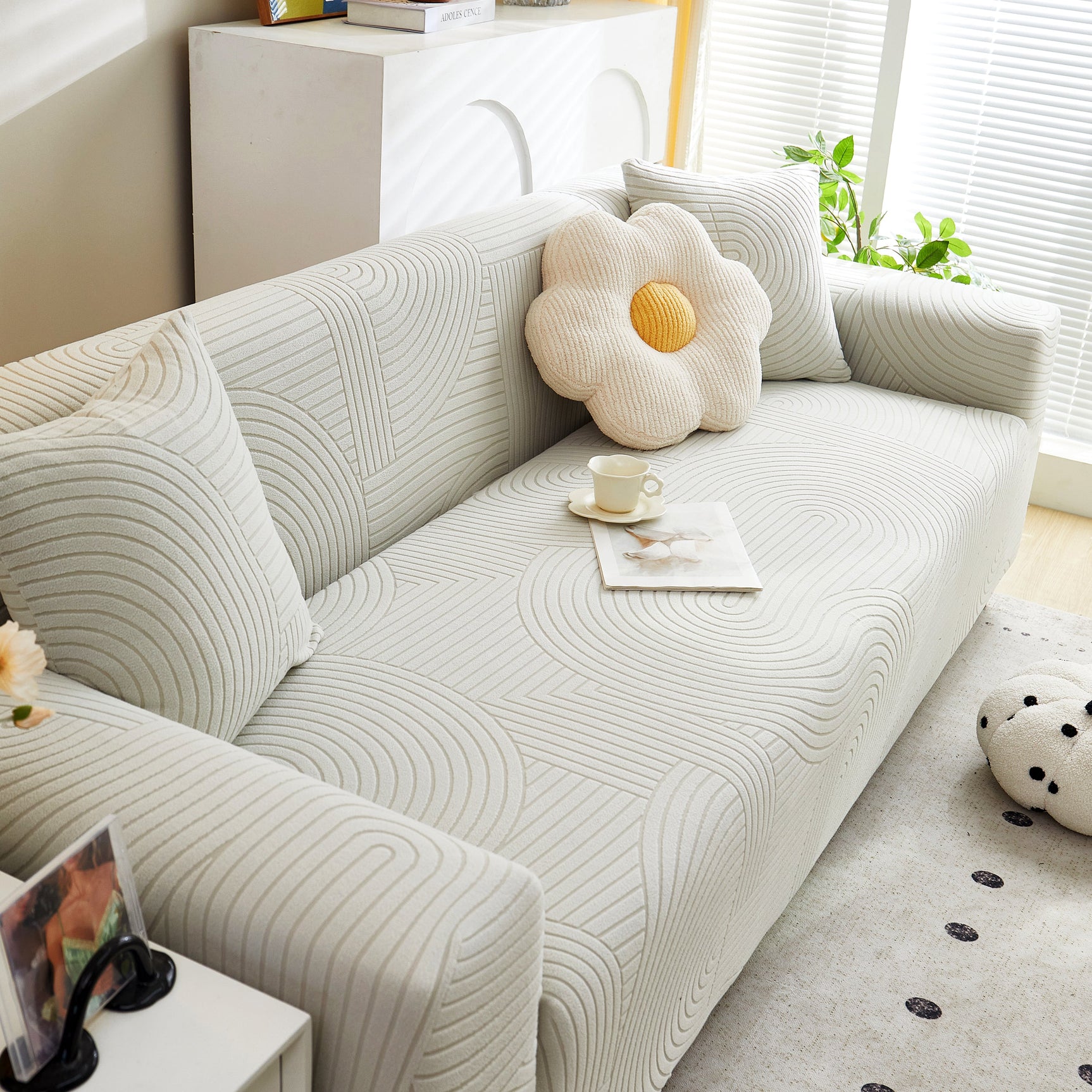Fleece Stretch Sofa Slipcover Washable Soft Spandex Couch Cover Furniture Protector - Ornate Home