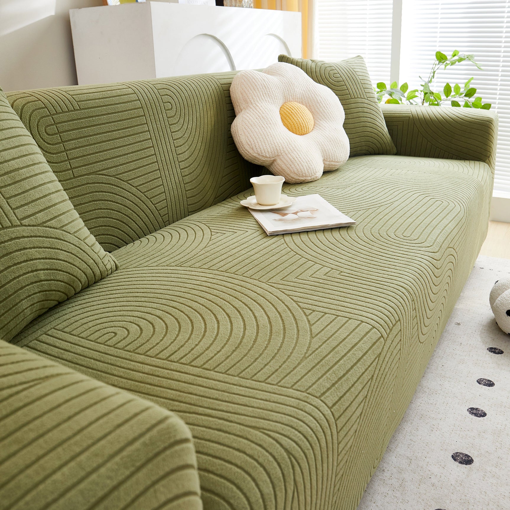 Fleece Stretch Sofa Slipcover Washable Soft Spandex Couch Cover Furniture Protector - Ornate Home